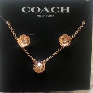 Coach rose gold circle necklace and tea rose stud earrings